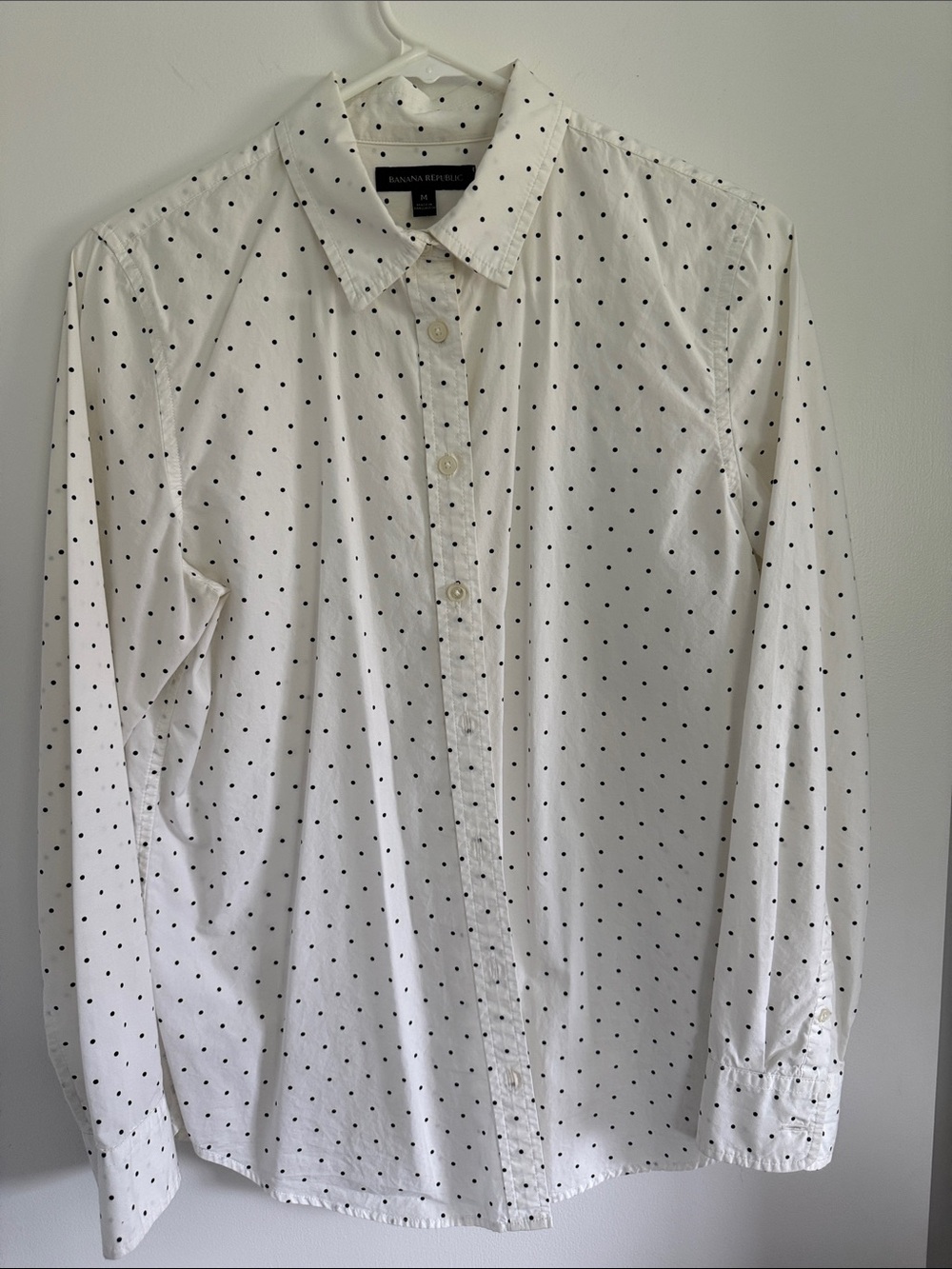 Banana Republic White Shirt with Black Micro Dot Print